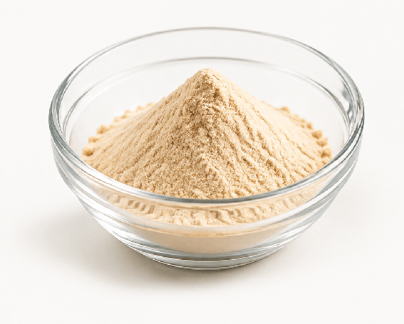 Glass dish with fine mushroom powder